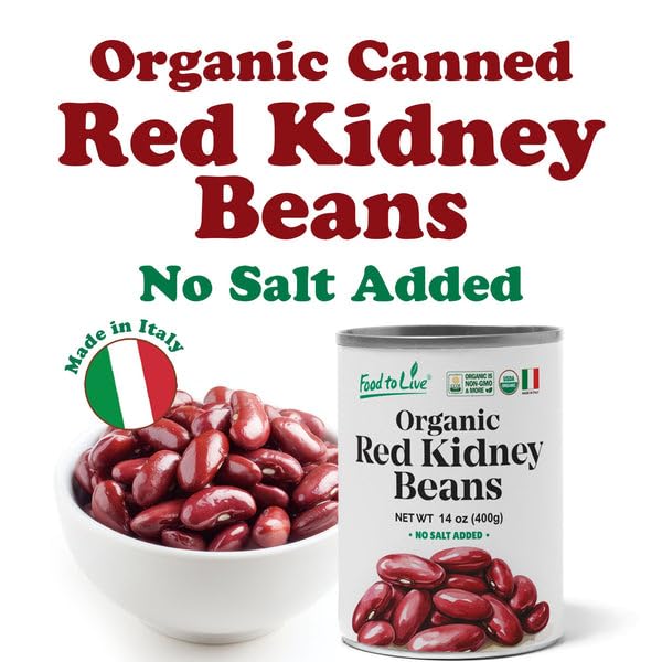 Food to Live Organic Italian Red Kidney Beans, 14 oz (Pack of 8) – Unsalted, Non-GMO, Vegan. Ready to Eat. Perfect for Salads, Soups, Pasta e Fagioli. Wholesale