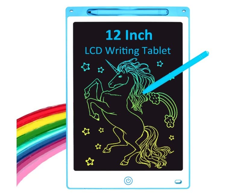 Grab MantraLCD Writing Tablet Doodle Board Colorful Drawing Tablet Writing Pad with Lock Function,Educational Birthday Gift for 3 4 5 6 7 8 Years Old Kids Toddler (Blue 12")