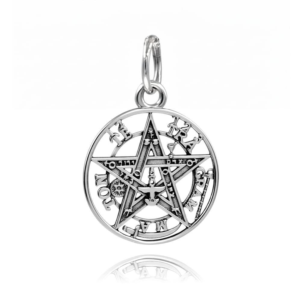 Colgante Tetragramaton Plata de Ley 925 - Amuletos de la Suerte y Proteccion con Pentagrama de 15mm - Se envía en una cajita Hand Made con Tarjeta (15mm)