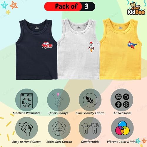 Image of Kidbee Cotton Vests for Boys & Girls (Set of 3)