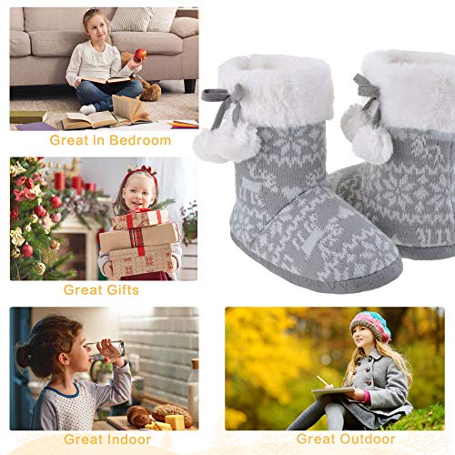 Mixin Girls Slippers Boots Bedroom Bootie Shoes For Winter Warm Anti-Slip Plush Slippers For Big Kid Grey 3-4 thumb #5