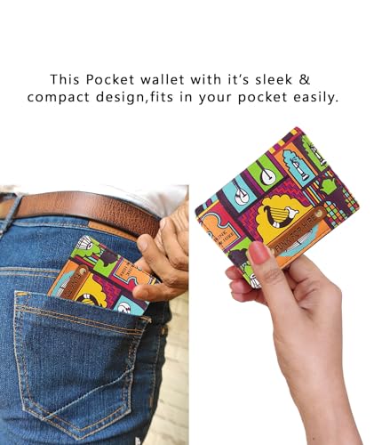Image of Funk For Hire Vegan Leather Slim Minimalist Wallet for Men Women with Printed Cartoon Design 6 Card Slots Cash Compartment Coin Pouch Compact Lightweight Purple Faux Leather