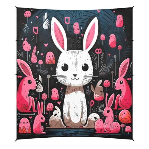Dibujos Animados Lindo Conejo Rosa Tienda de Playa Refugio Solar para Camping,Fácil de Montar,Portátil con Bolsas de Arena para Pesca y Picnic al Aire Libre
