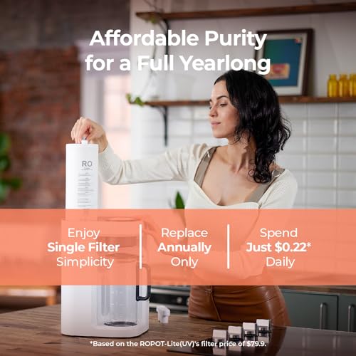 Image of Bluevua RO100ROPOT-Lite Countertop Reverse Osmosis Water Filter System, 3:1 Pure to Drain Ratio, Portable RO Filtration with Remineralization, No Installation, WQA Certified, 7-Stage UV White