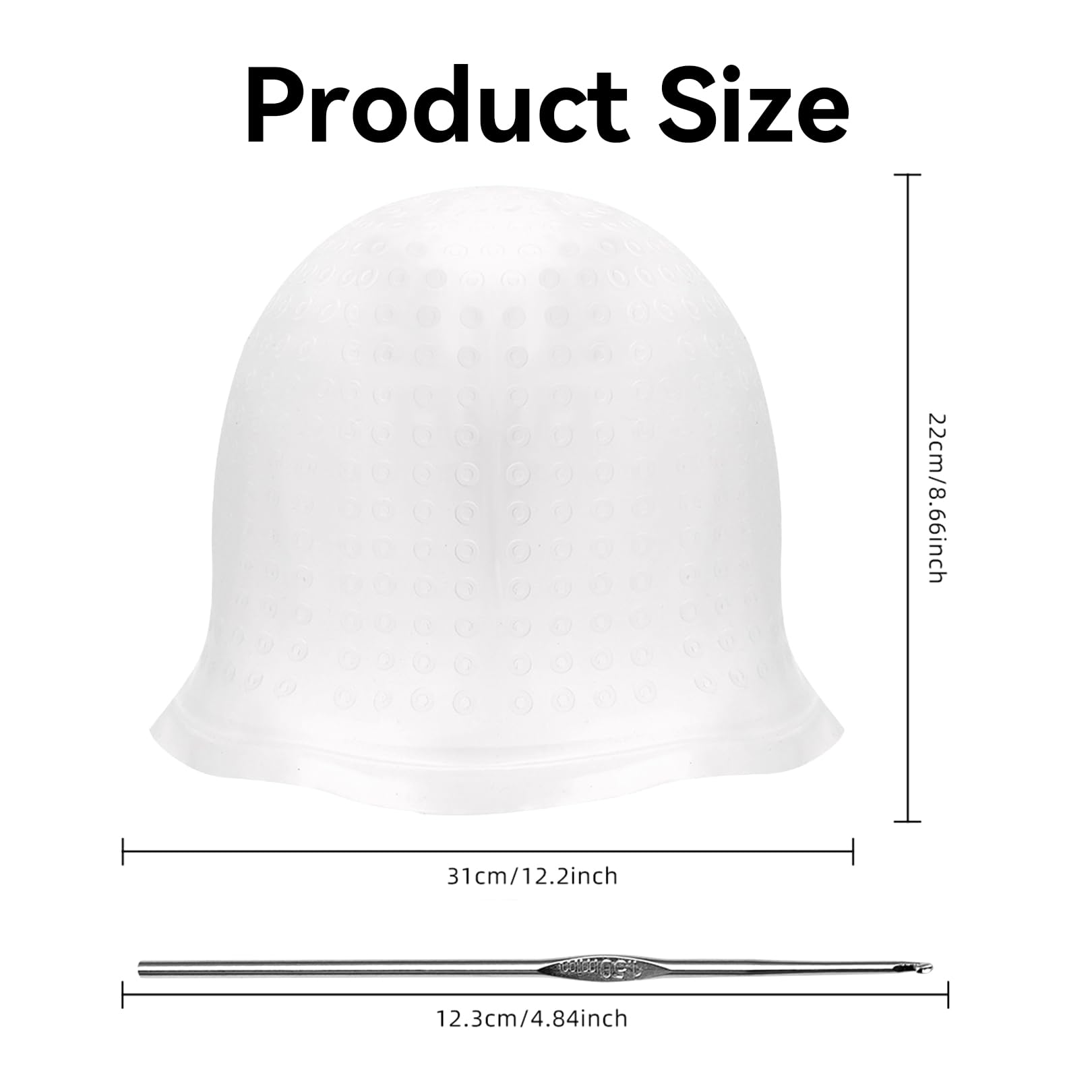 Highlight Cap and Hook Kit,White Streaking Cap,Soft Silicone Highlighting Cap,Half Transparent Hair Highlighting Cap and Hook Kit,Stainless Steels Hook,Hair Cap for Highlights,for Girls Boys - Image 2