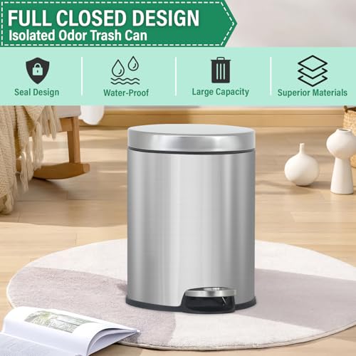 Caneca de basura metálica redonda acero inoxidable 6L con pedal miniatura 2