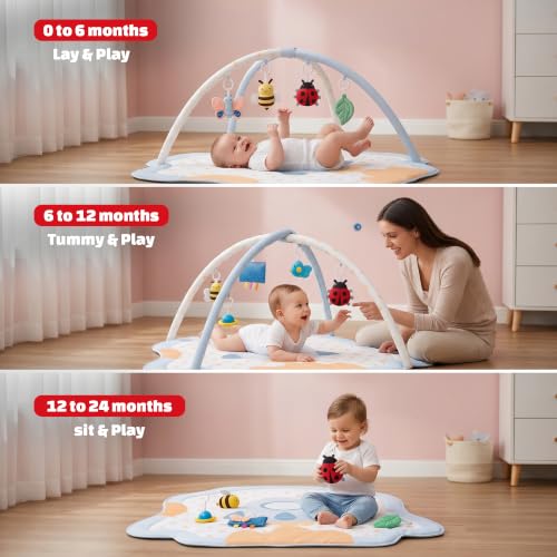 Image of Baybee 2 in 1 Premium Baby Play Gym & Activity Mat for Babies with Extra | Soft Cushion | Portable Playing mat for Kids with Sensory Toys | BPA Free Play Mat for New Born Baby up to 36 Months (Blue)