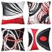 Housse de Coussin Velours 4 Pièces Ensemble Rayure Rouge Gris Noir Blanc Motif Géométrique Abstrait Taie d'oreiller Décorative 45x45cm pour Salon Canapé Décoration de la Maison