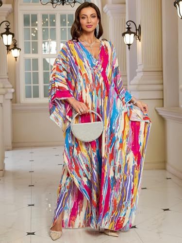 Image of KEYLORTING Plus Size Kaftan Dress Women, African Moo Moo Print Caftan, Batwing Dress, Beach Cover Up for Party and Loungewear