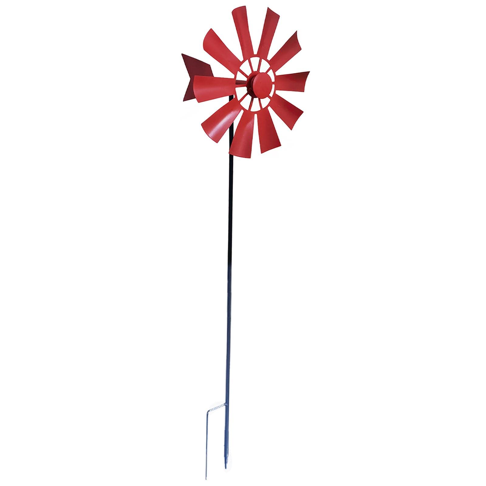 Windspiel Metall-Rotator Garten-Deko – Windmühle Für Rasen Oder Beet, Einfache Montage, Rostbeständig (Farbe: Rot)