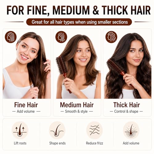 Boao Boar Bristle Round Brush Set for Blow Drying