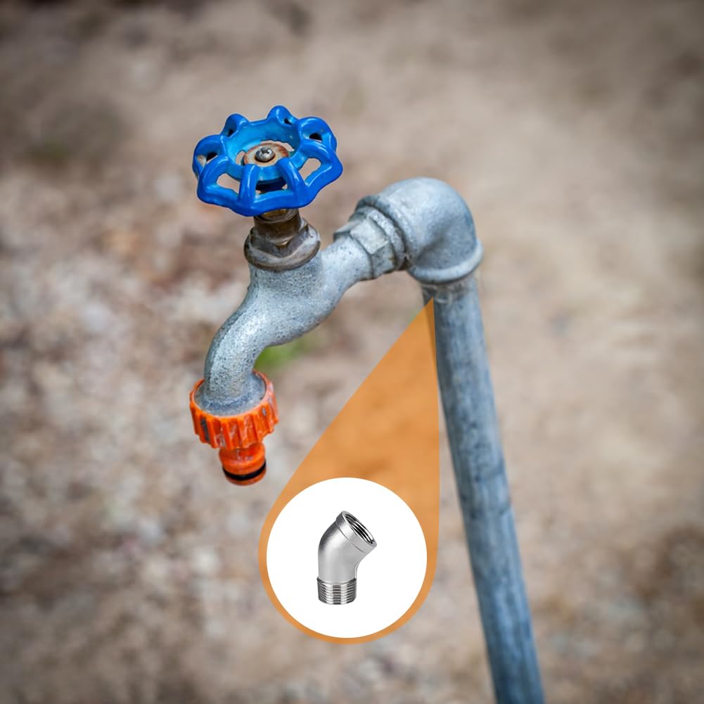 Raccord de tuyau en acier inoxydable 304 - Coude à 45 degrés - Coude à 45 degrés | Raccord coudé en acier inoxydable 1" vers 1" AG, raccord coudé à 45°, DN25 pour installations d'irrigation (1 pièce)