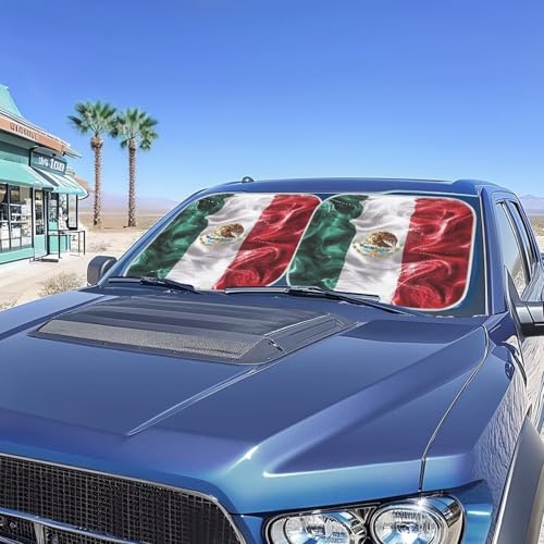 Image of Mexican Flag 2 PCS Car Windshield Sun Shade Foldable Automotive Interior Accessories for Sun Protection Auto Sun Heat and UV Rays Blocker Fit Car Front Window for Trucks SUV Van