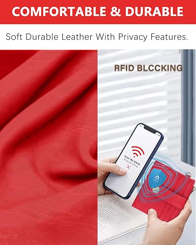 Image of Small Wristlet Wallets for Women Keychain Wristlet Wallet RFID Blocking Key Chain Wallet With Zipper Coin Pocket,2 Id Window (Red)