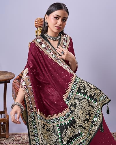 Image of Jaanvi fashion Women's Pasapalli Design Sambalpuri Silk Saree with Swarovski Work & Blouse Piece