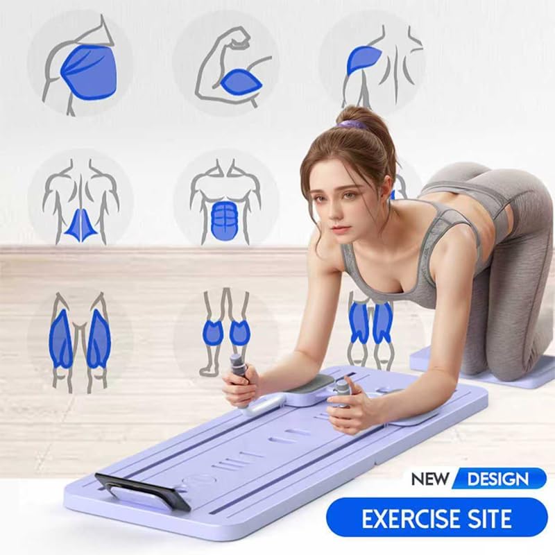 Miniatura 5 de Kit de barra de pilates portátil con bandas de resistencia, plataforma de ejercicio morado, barra de altura ajustable, sistema de entrenamiento de