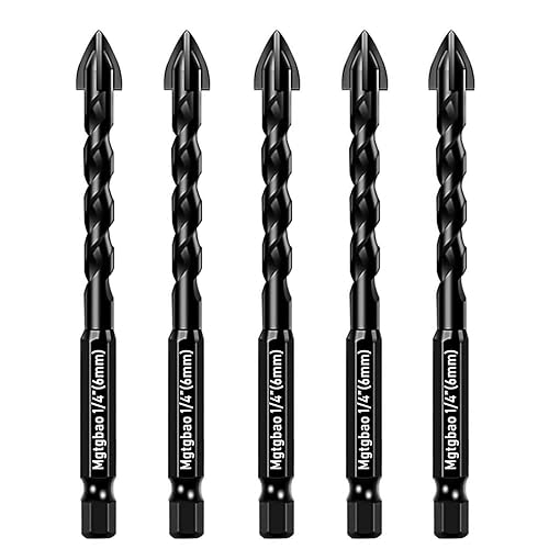 Mgtgbao Juego de brocas de mampostería de 5 piezas de 0.236 in, juego de brocas de hormigón de 14 pulgadas para azulejos, ladrillos, plástico y