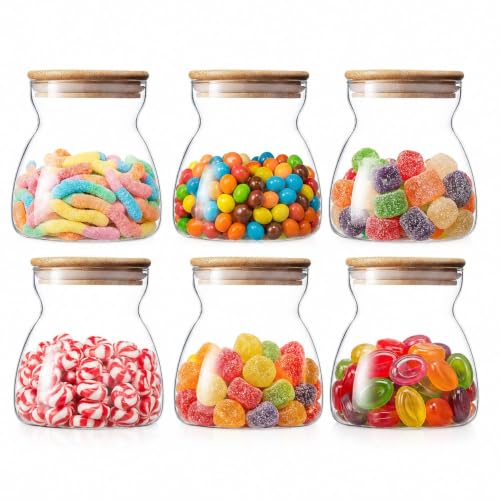 Image of MARTVIA Glass Food Storage Jars with Bamboo Lids 650ml Set of 6, Wide Mouth Lid Jar for Home Kitchen,Flour, Sugar, Coffee, Pasta, Oats, Grains, Cookies, Snacks (Barell 650 ML Jar, SET OF 6)