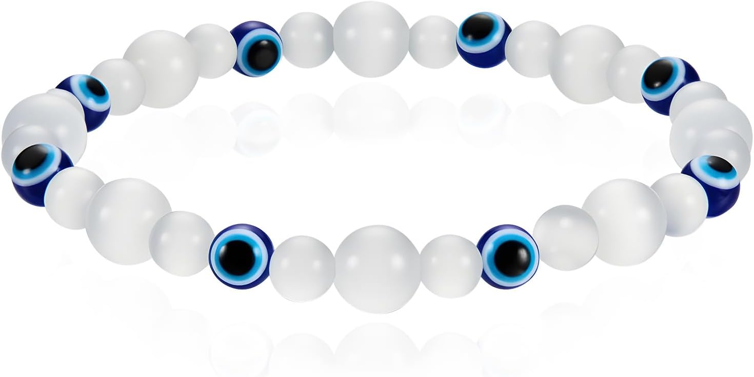 Cicy Bell Evil Eye Bracelets for Women Natural Cat's Eye Gemstone Stretch Elastic Healing Bracelet for Women Lucky Birthday Gifts