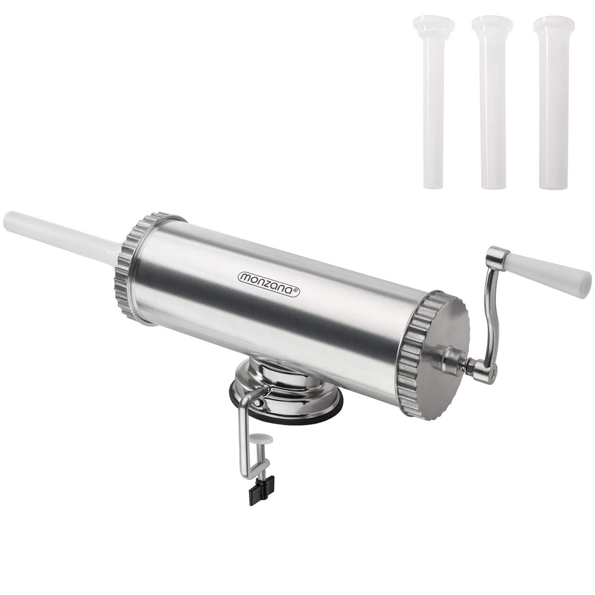Sausage machine, sausage stuffer, including suction foot, with handle, easy to clean, 3 tube sizes.