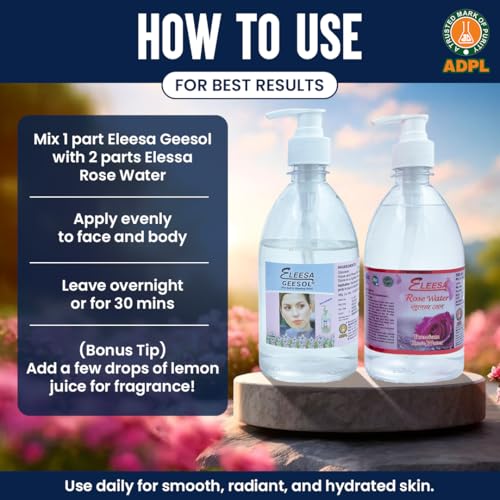 Image of Eleesa Premium Skincare Combo Pack, Eleesa Rose Water 500ml with Eleesa Geesol Glycerin Pack 500g with Dispensor