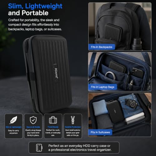 Image of Aliens Travel Gadget Organiser Case Bag, Hardshell ABS Material, Shockproof, Water-Resistant Travel Storage Pouch for HDD /SSD, Gadget Organiser, Cable, Charger, Smartphone, airpods, Power Bank-Black