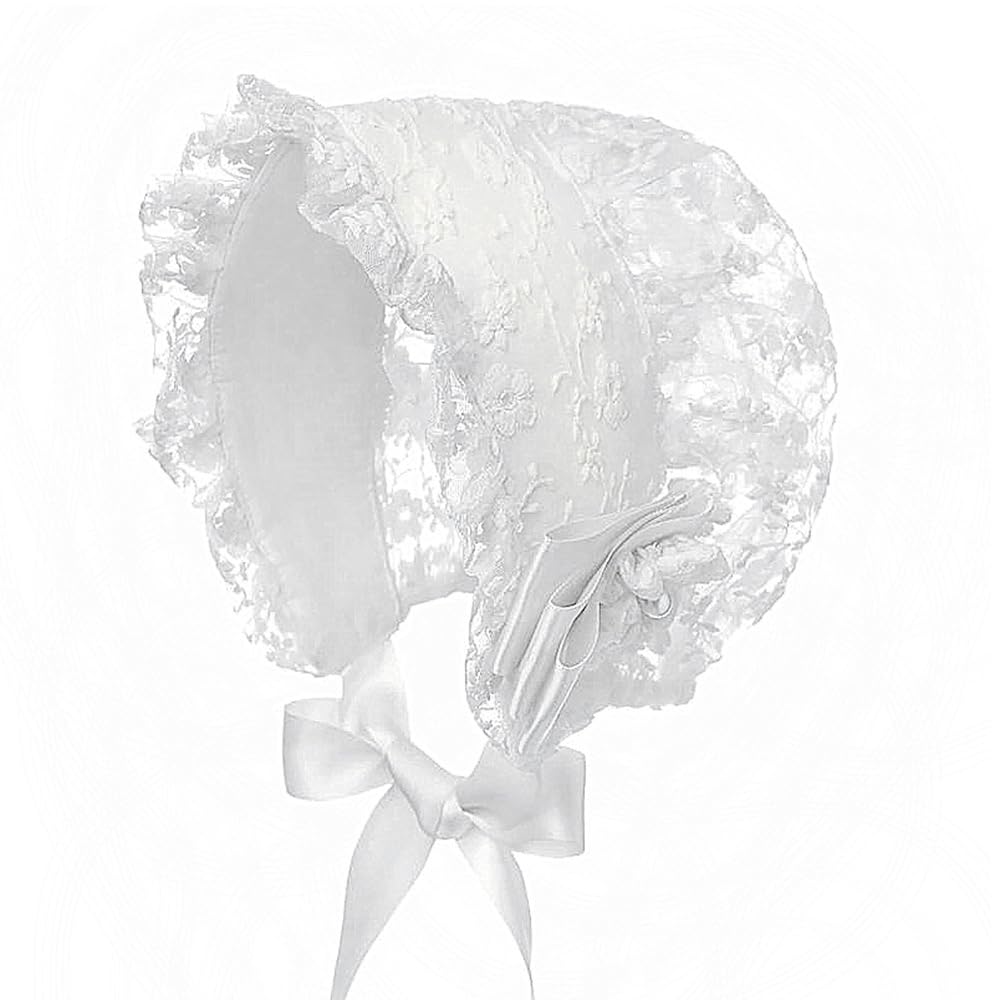 LUMoony Sombrero de bautizo para bebé, 1 unidad, de 0 a 2 años, de encaje para bebé, de algodón, para bautizo, capó, gorro de verano, sombrero de playa