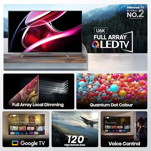 Image of Hisense 139 cm (55 inches) 4K Ultra HD Smart QLED Google TV 55U6K (Grey)