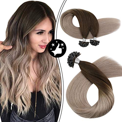 22 Inch Keratin Bond Hair Extensions Utip Hair Extensions Human Hair Ombre Color #4 Dark Brown Fading to #18 Ash Blonde Pre Tipped Fusion Keratin Fusion Hair 1g/s 50g Per Pack