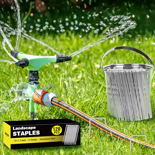 Image of HongWay 120 Pack Landscape Staples 8 Inch, Galvanized Garden Stakes