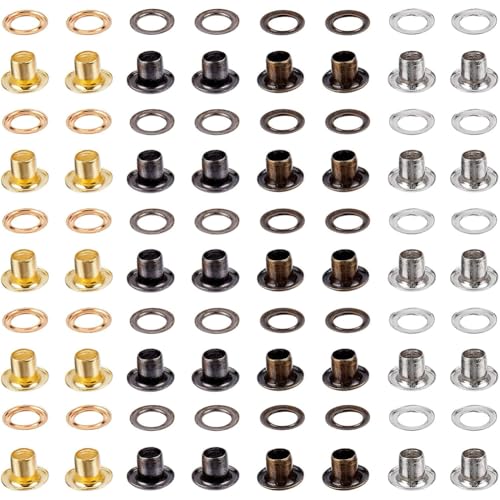 GORGECRAFT Kit de Ojales Metálicos de 1mm con 200 Juegos de 4 Colores con Arandelas para Manualidades de Papel Cuentas Ropa Cinturones Bolsos Cuero Y Lona.