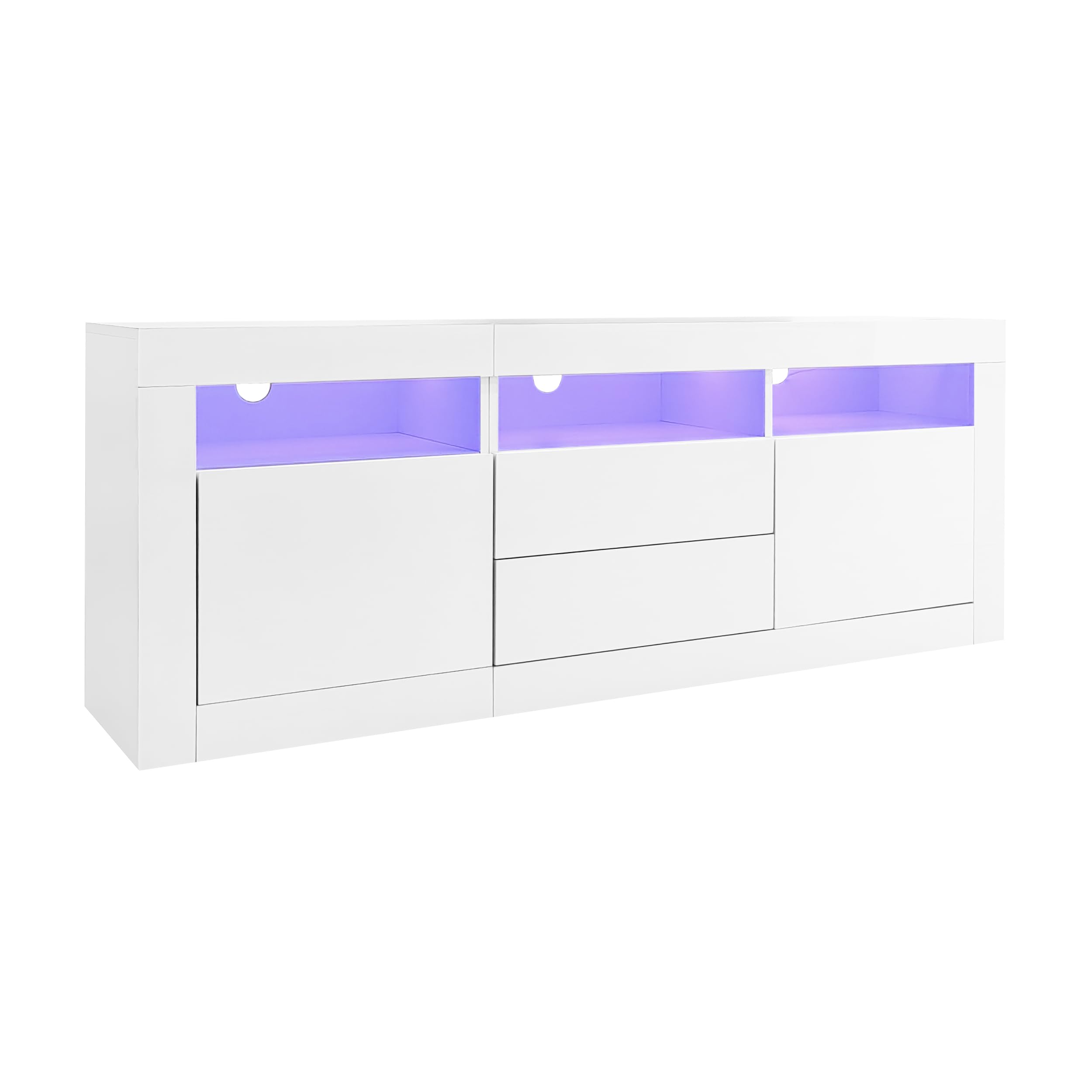 Murul Armario de tv de alto brillo con iluminación LED, 3 compartimentos, soporte para TV 70 pulgadas, 2 puertas y cajones, control Smart App, 160 × 35 × 60 cm
