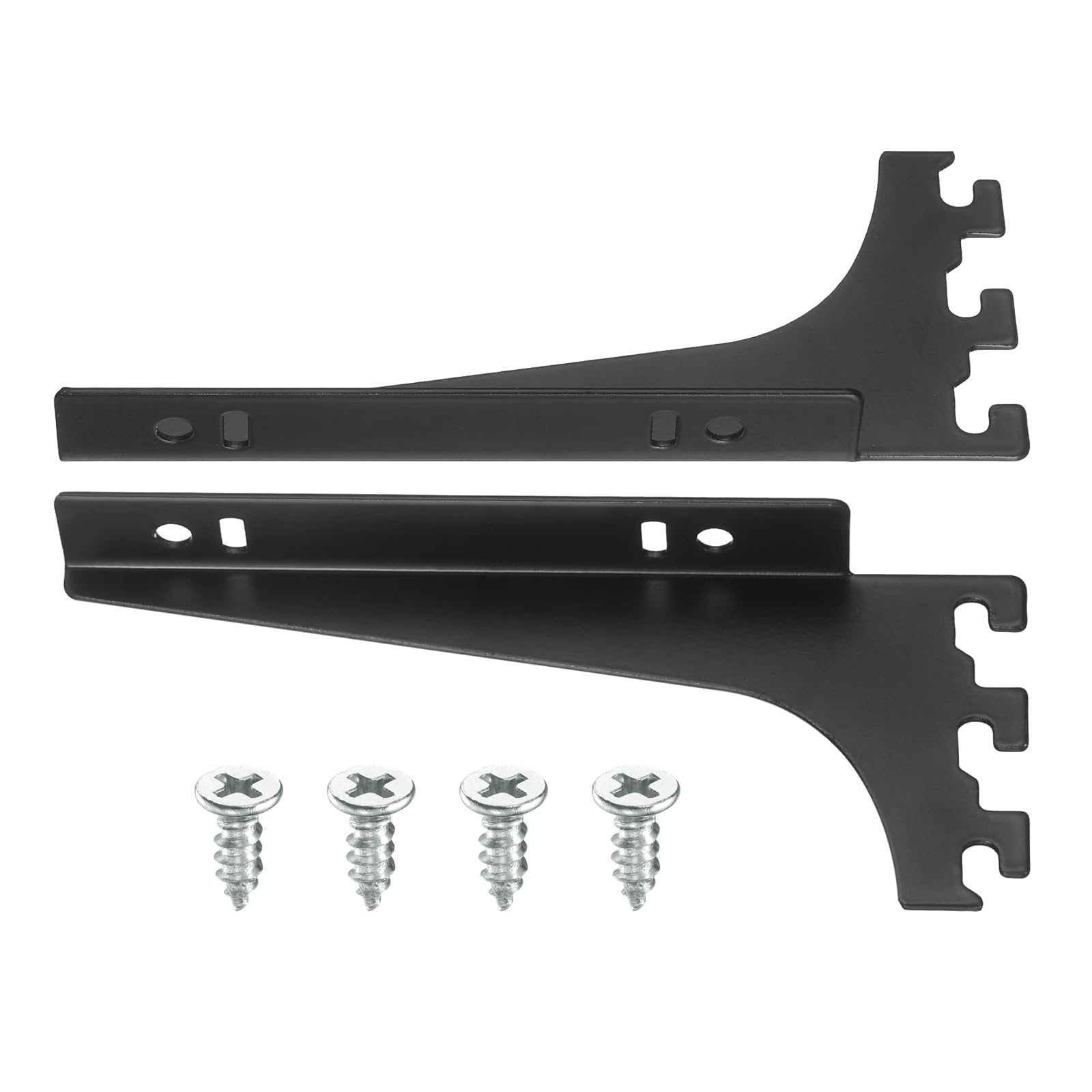 sourcing map 2Pcs Single Slot Shelf Bracket, 192mm Upright Track System Bracket Glass Shelf Support with Screws for Bookshelf Wall Storage Wardrobe Kitchen Closet (1.5mm Thick, Black) — image 1
