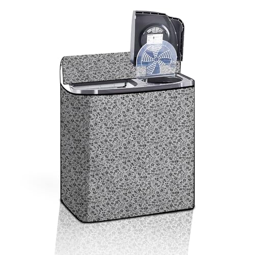 Image of The Furnishing Tree Semi-Automatic Top Load Washing Machine Cover | Waterproof & Dustproof | Easy to Clean | Durable & Washable, Monochrome Floral Vine Print Polyester (53.5x89x99 CM)