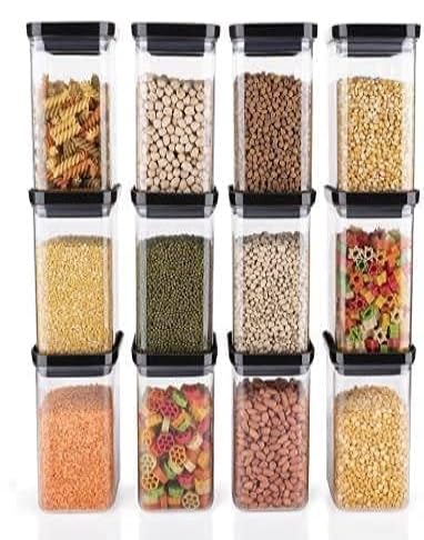 Kitchwell Airtight Plastic Storage Jar and Container Set Unbreakable Push up Square Containers, Kitchen Storage Container, Grocery Container & Container Set (1200 ML, 4) (B0D56SWLVW) Amazon Price History, Amazon Price Tracker