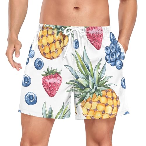 xigua Watercolor Pineapples Mens Swim Trunks with Liner, 5 inch Quick Dry Mens Boardshorts for Beach
