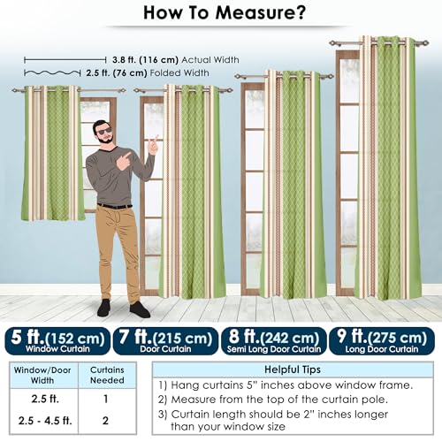 Image of Story@Home Cotton Curtain | Window Curtains 5 Feet Long Set of 2 | Geometric Printed | Bohemian Curtain | Room Darkening Curtains for Living Room | (116 X 152 Cm, Green & Off White)