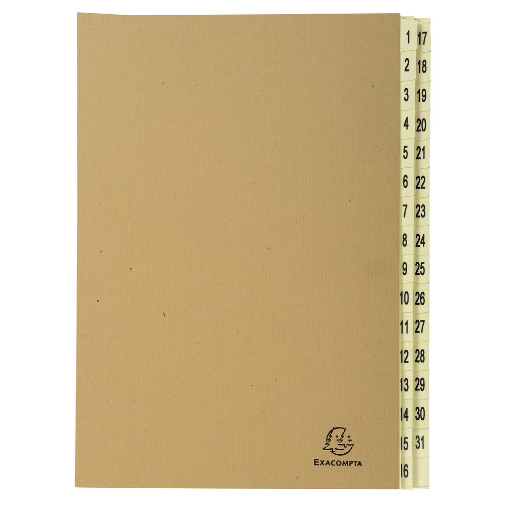 Exacompta Ref - 22219E Kraft Multipart File, 25x33cm for A4 Sized Documents, 1-31 Printed Tabbed Sections, Expandable Spine, Brown Thick Card Cover, Blue Angel Certified