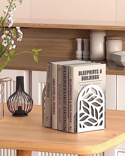 Image of Heavy Duty Book Ends to Hold Books | Decorative Bookends for Shelves| Premium Book Stoppers for Home, Office, School | White | 1 Pair | Large