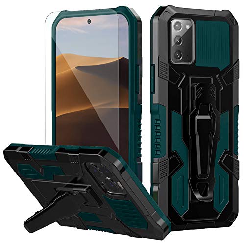 Compatible with Samsung Galaxy Note 20 5G Case,with Tempered Glass Screen Protector and Belt Clip Full Body Heavy Duty Shockproof Rugged Protective Cover for Galaxy Note 20 5G 6.7 inch -Green