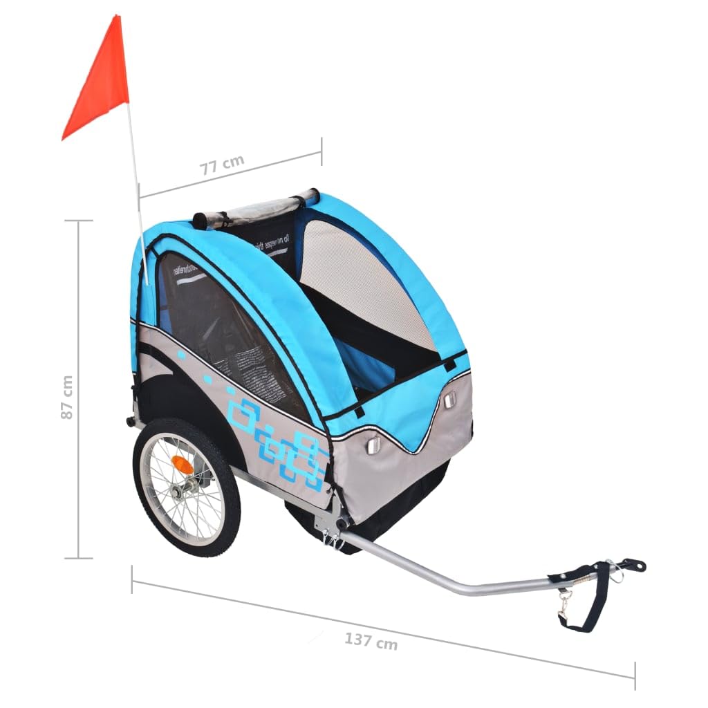 Mangloder Remolque de Bicicleta Gris Azul para Niños Plegable con Cinturón de Seguridad Cubierta para Todo Clima Elementos Reflectantes Diseño Ligero Adecuado para Familias Ideal para Excursiones