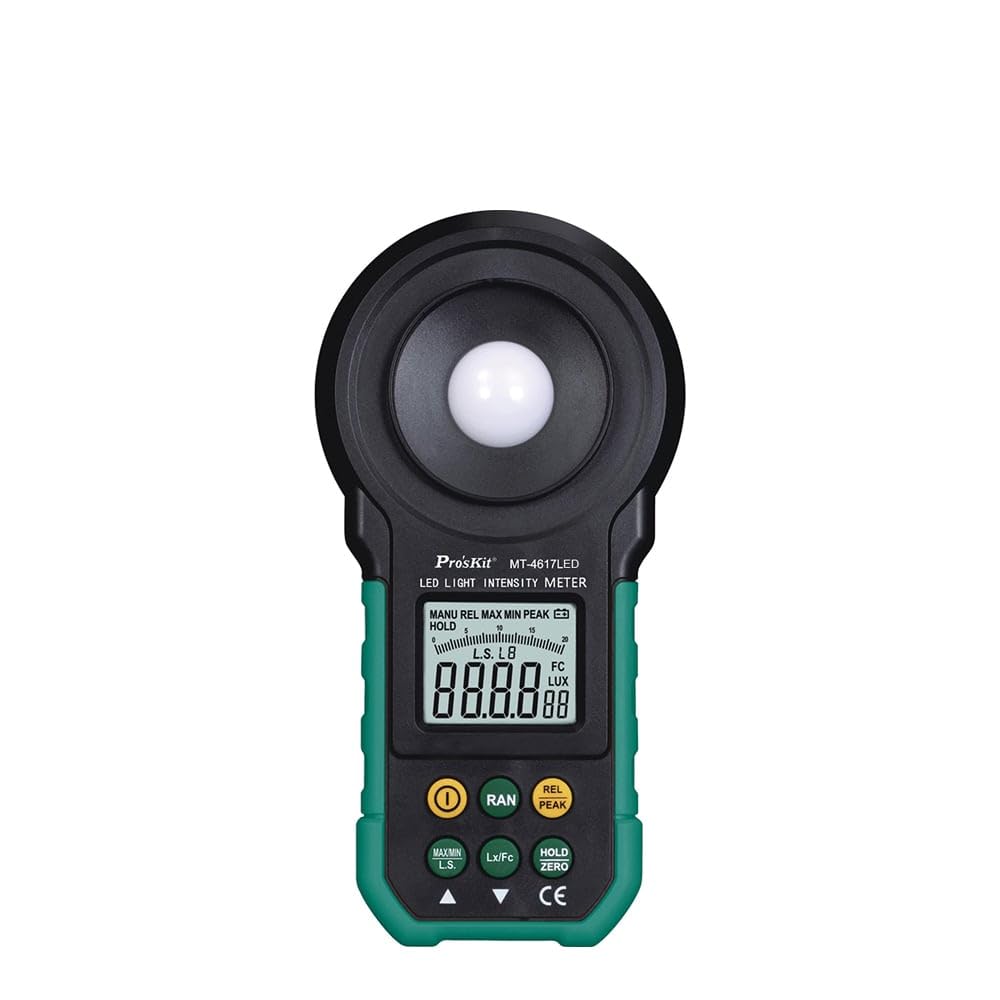 Pro'sKit Tool Solutions MT-4617LED LED Light Intensity Meter Measures All Visible Light and LED White, red, Yellow, Green, Blue, Purple Colors, up to 200000 Lux/20000 FC(MT-4617LED)