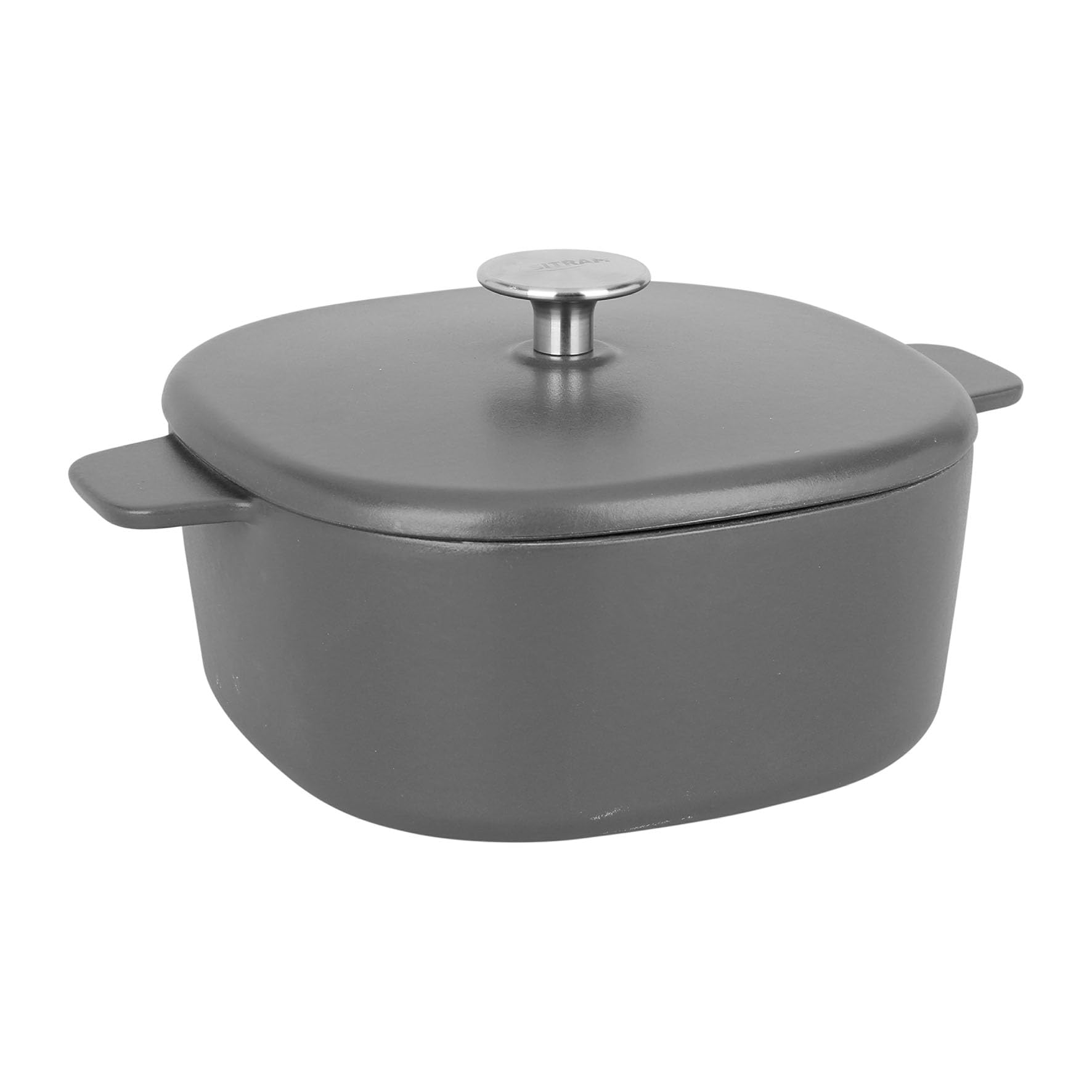 Sitram 716936 - Casseruola quadrata in ghisa smaltata, 3 litri, lunghezza 21,5 cm, larghezza 21,5 cm, altezza 9 cm, esterno e interno nero opaco, tappo in acciaio inox, tutte le fonti di calore tra