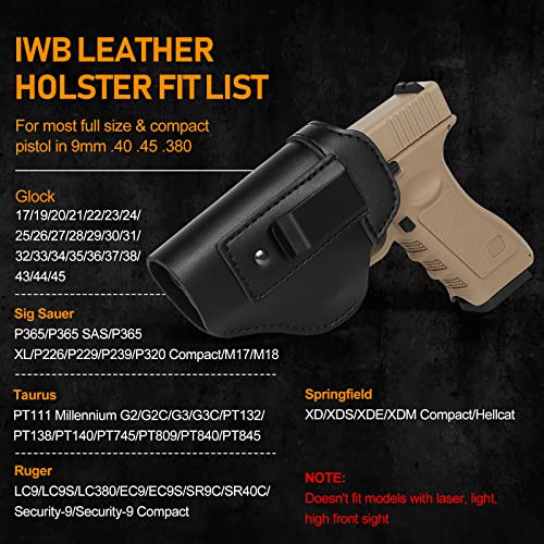 Iwb Leather Gun Holster For Concealed Carry - Genuine Leather Gun Holster For Glock 17 19 22 23 26 32 33 43 More Similar Sized Pistols(Left Handed) #TOP1