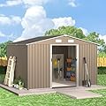 ALAULM 10'x8' Outdoor Storage Shed Outdoor Galvanized Metal Tool Shed with Vents & Sliding Door, Waterproof Garden Shed for Patio,Lawn,Backyard to Store Bikes,Tools,Brown