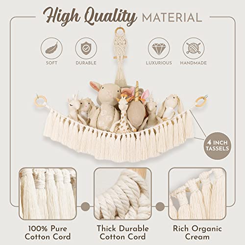 Macrame Stuffed Animal Hammock - Wall Hanging Toy Net With Hand-Made Tassels - Plushie Storage Organizer - Boho/Bohemian Nursery, Kids Room, Playroom & Home Decor. #TOP5