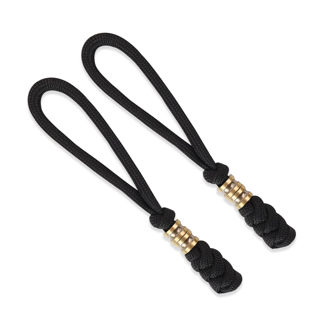 Anjiucc 2 Packs Paracord Knife Lanyard with Brass Beads Lanyards for Knife EDC Tools Keychains Backpack Lanyards Cord Zipper Paracord Pull Tab（Black