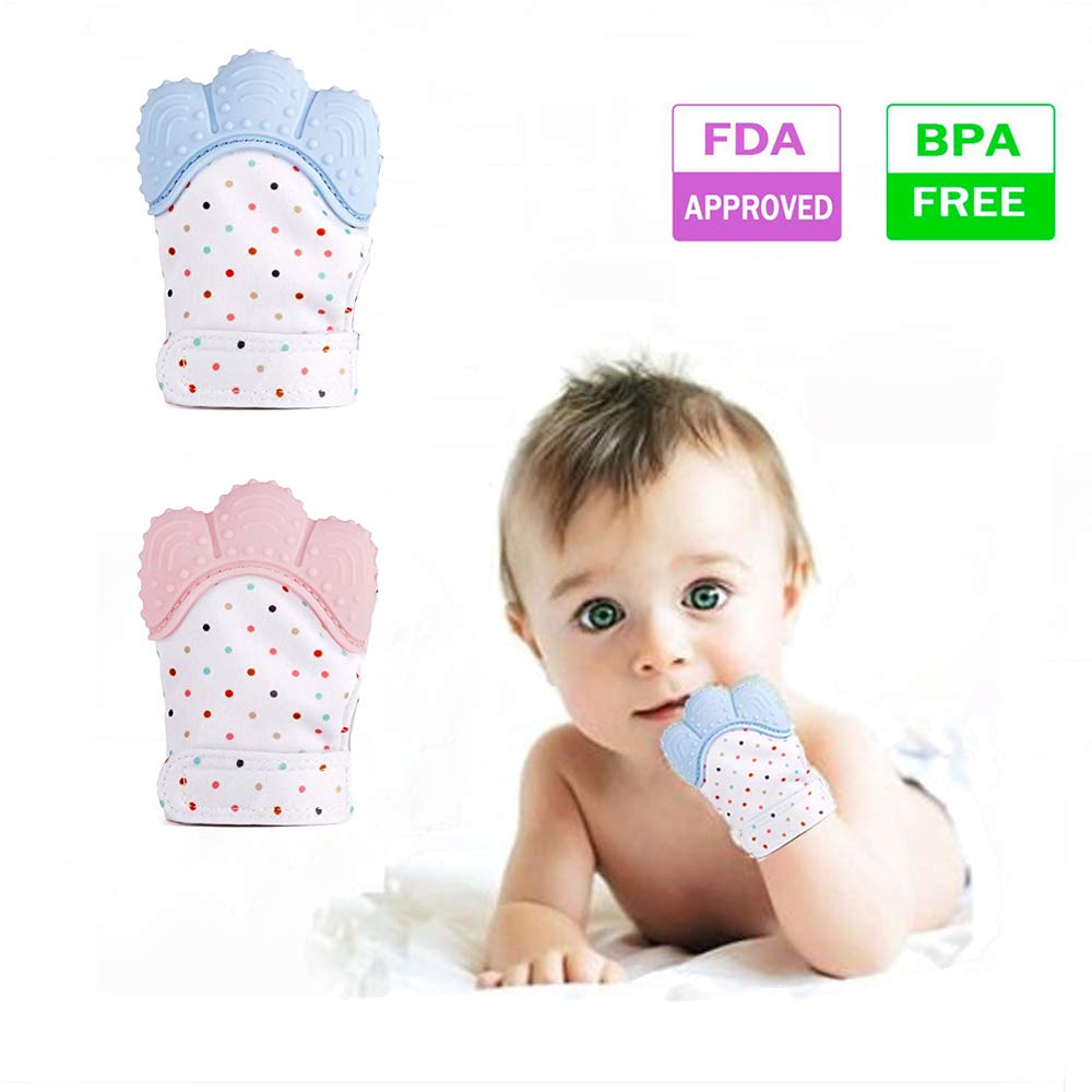 Olele Baby Teething Mitten for Babies Soothing Pain Relief ,Silicone Teething Mitt Teether Gloves BPA Free,Massage teether Mitt,Teething Toys,Infant for 3-12 Months (A)
