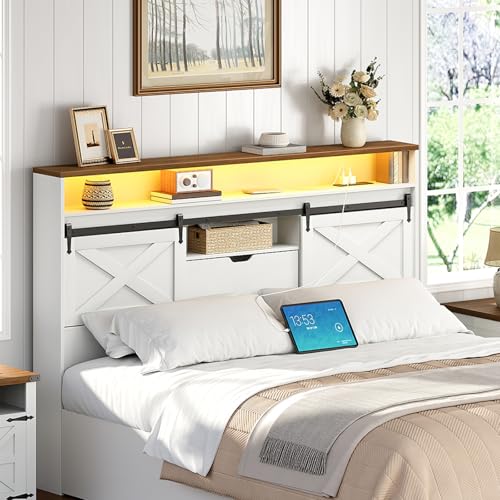 HOOBRO Headboard Queen Size with Storage, Farmhouse...