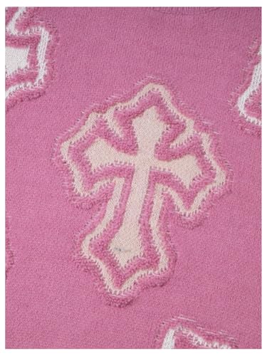 Men's Cross Graphic Oversized Sweater Y2k Raw Hem Vintage Unisex Goth Sweater Crew Neck Knit Pullover Top Streetwear4